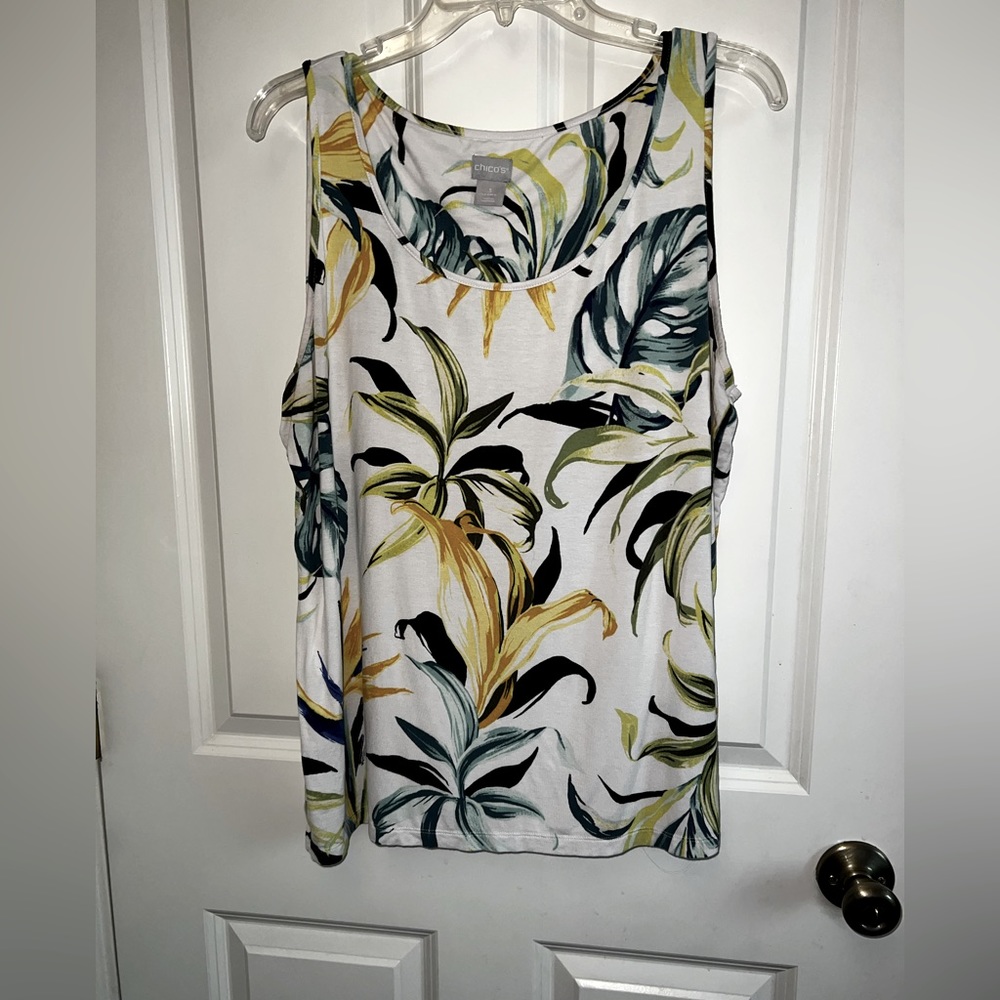 Chico's sleeveless top - white with leaf print